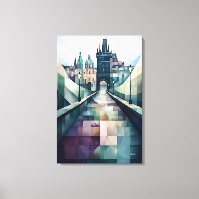 Abstract Geometric Prague Skyline Charles Bridge Canvas Print (Front)