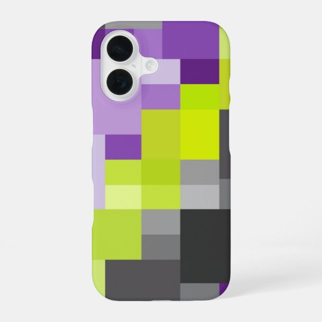 Abstract Geometric Purple green grey Pattern iPhone 16 Case (Back)