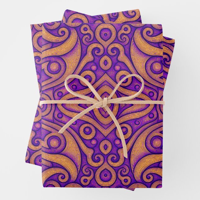 Abstract Geometric Purple Pattern Wrapping Paper Sheet (In situ)