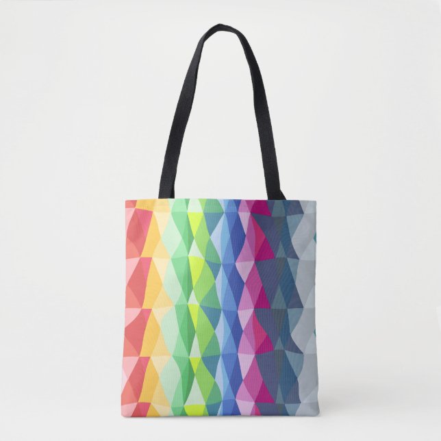 Abstract Geometric Rainbow Prism Shapes Pattern Tote Bag (Front)