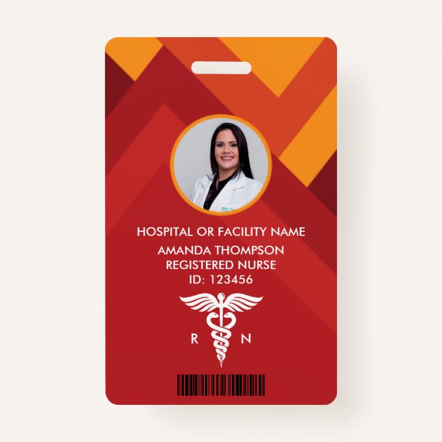Abstract Geometric Registered Nurse Photo ID ID Badge (Front)