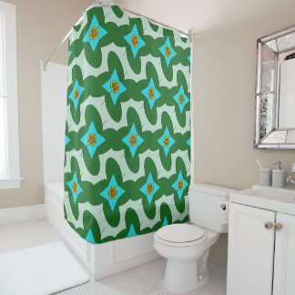 Abstract Geometric Retro Floral Mandala Pattern Shower Curtain