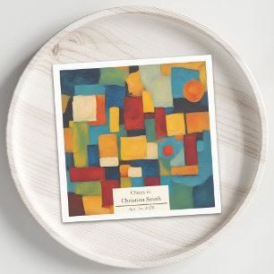 Abstract Geometric Retro Playful Retirement Party Napkin