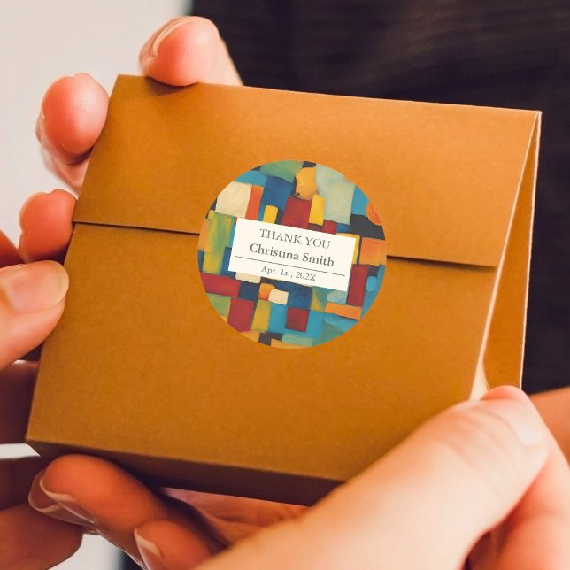 Abstract Geometric Retro Retirement Thank You Classic Round Sticker (Abstract Geometric Retro Retirement Thank You Classic Round Sticker)