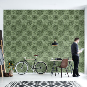 Abstract Geometric Sage Green Chequerboard Wallpaper