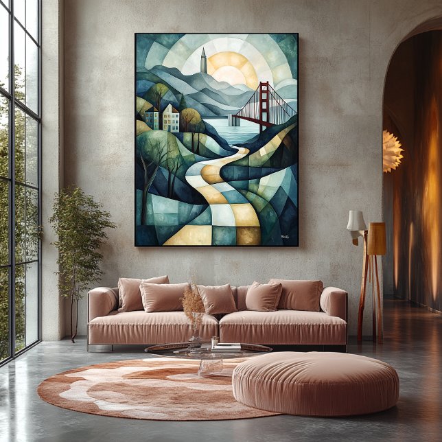 Abstract Geometric San Francisco Skyline, Golden Canvas Print (Creator Uploaded)