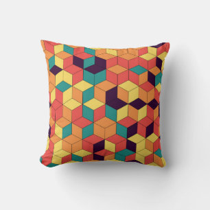 Abstract geometric seamless pattern of color cubes cushion