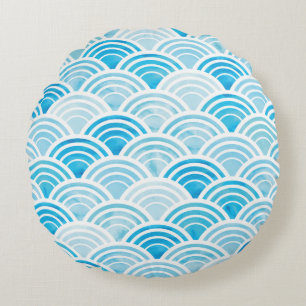Abstract geometric seamless pattern with blue wate round cushion