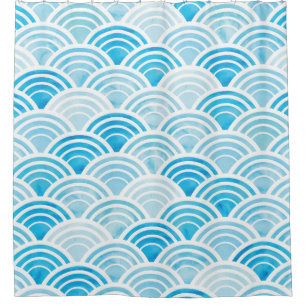 Abstract geometric seamless pattern with blue wate shower curtain