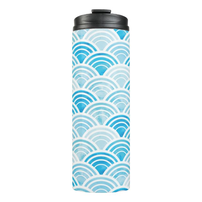 Abstract geometric seamless pattern with blue wate thermal tumbler (Front)