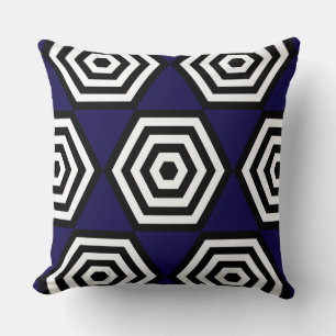 Abstract Geometric Shape in Black, Blue & White Cushion