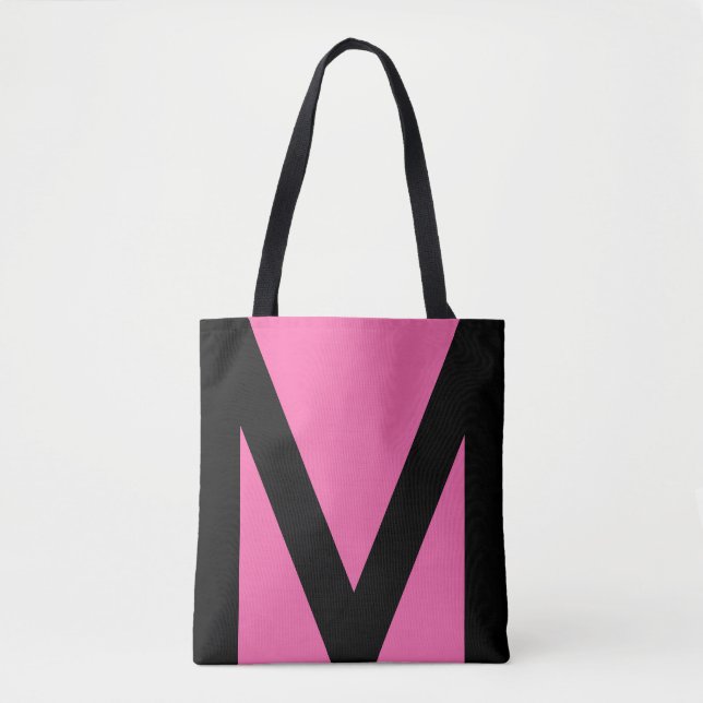 Abstract Geometric Shape in Black & Neon Pink Tote Bag (Front)