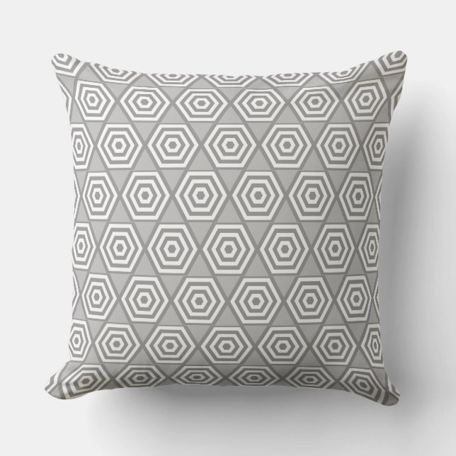 Abstract Geometric Shape in Grey  & White Throw Pi Cushion (Front)