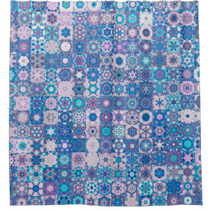 Abstract geometric shapes and flowers, seamless pa shower curtain