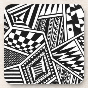 abstract geometric shapes black white pattern hand coaster