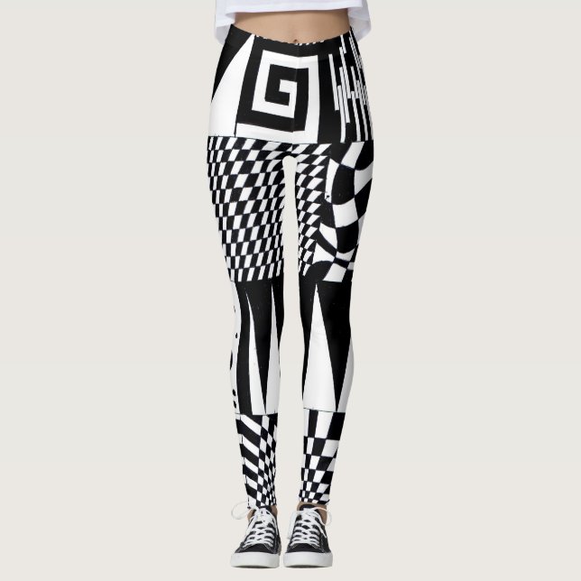 abstract geometric shapes black white pattern hand leggings (Front)