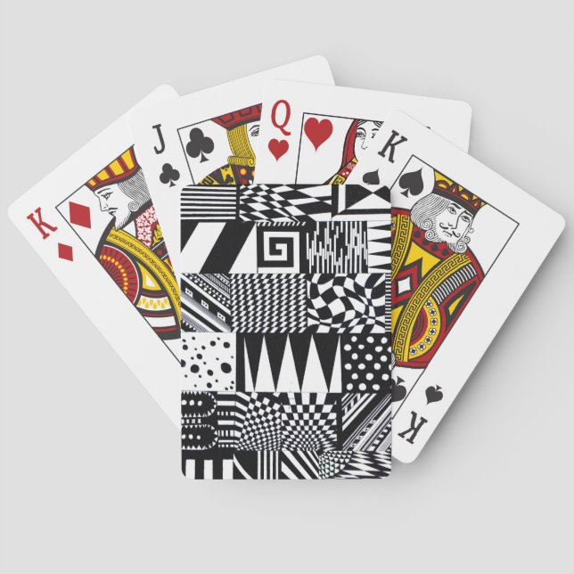 abstract geometric shapes black white pattern hand playing cards (Back)