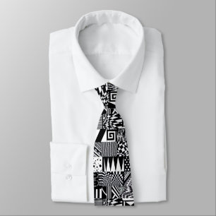 abstract geometric shapes black white pattern hand tie