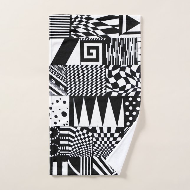 abstract geometric shapes black white pattern hand towel (Hand Towel)