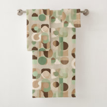 Abstract Geometric Shapes in Green, Beige, Brown
