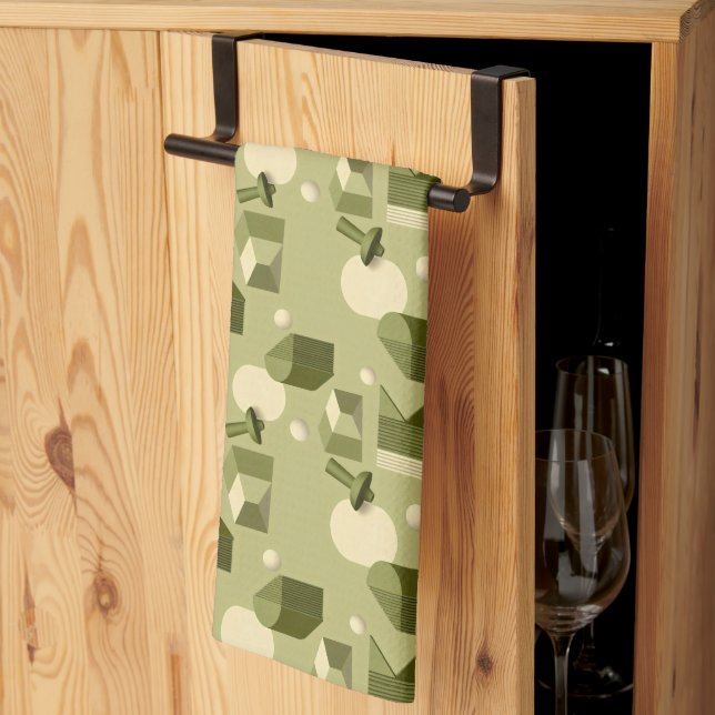 abstract geometric shapes in green tones tea towel (Thirds Fold)