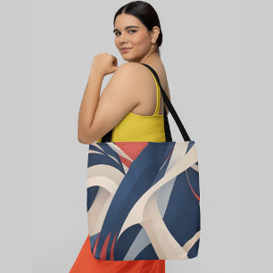 Abstract geometric shapes in shades of blue red tote bag