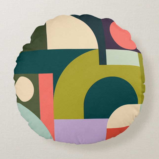 Abstract Geometric Shapes Modern Colourful Design Round Cushion (Front)