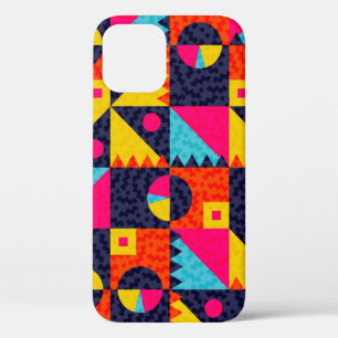 Abstract geometric shapes. Retro colourful illustr iPhone 12 Case