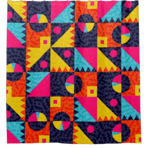 Abstract geometric shapes. Retro colourful illustr Shower Curtain