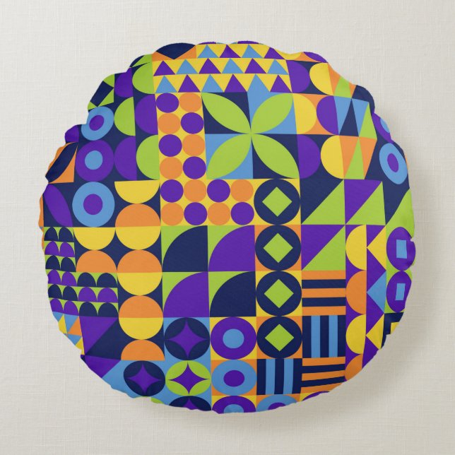 Abstract geometric shapes seamless pattern round cushion (Front)