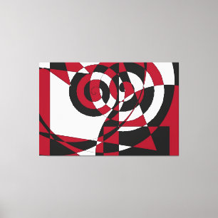 Abstract Geometric Shapes, Swirls-red white black Canvas Print