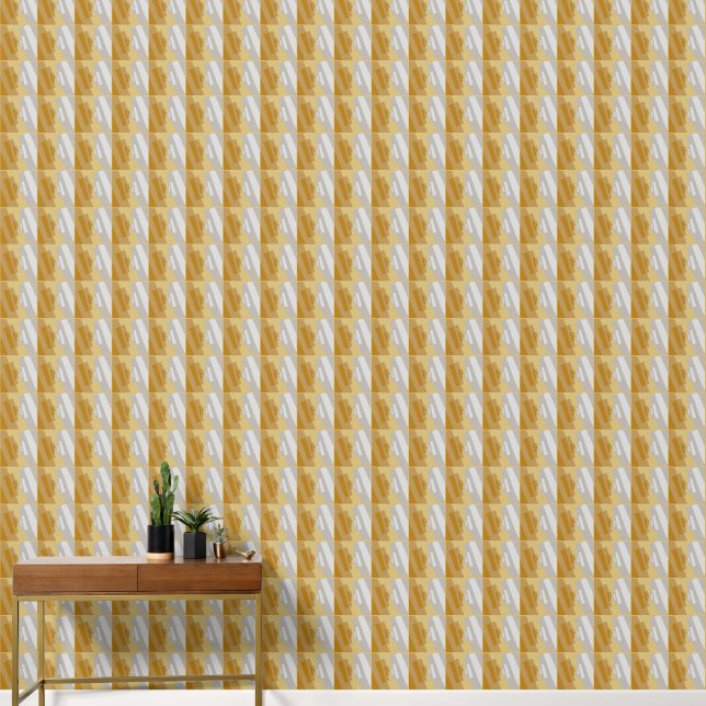 Abstract Geometric Silver Gold Grey Small Squares Wallpaper (Hallway)