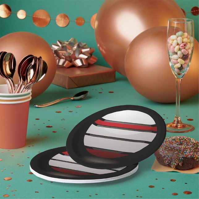 Abstract Geometric Sphere Red White Black Paper Plate (Creator Uploaded)