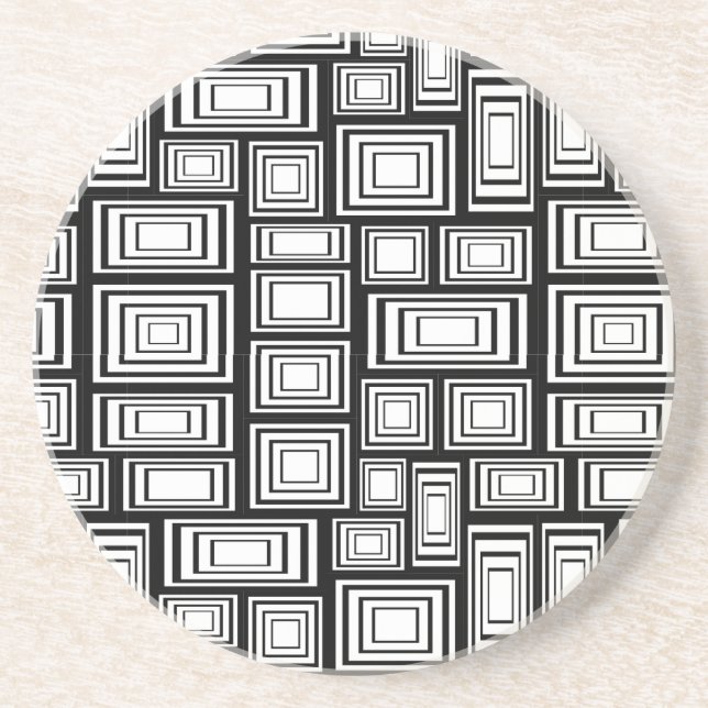Abstract geometric squares black and white pattern coaster (Front)