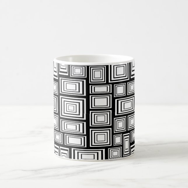 Abstract geometric squares black and white pattern coffee mug (Center)