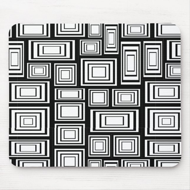 Abstract geometric squares black and white pattern mouse mat (Front)