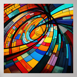 Abstract geometric stained glass pattern poster