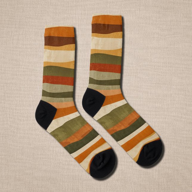 Abstract Geometric Stripes- autumn mood  Socks (Creator Uploaded)