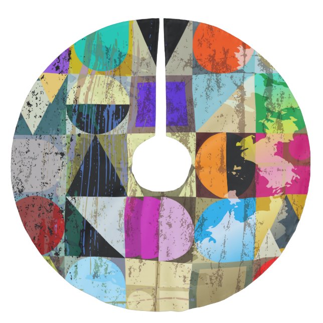 Abstract Geometric: Strokes and Splashes Brushed Polyester Tree Skirt (Front)