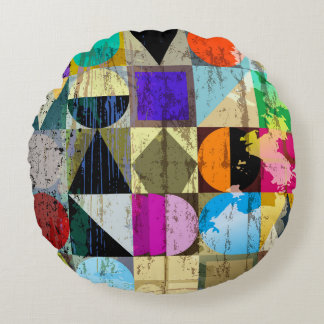 Abstract Geometric: Strokes and Splashes Round Cushion