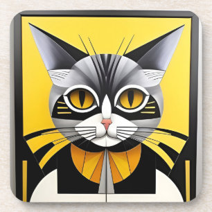 Abstract Geometric Stylised Cat Coaster