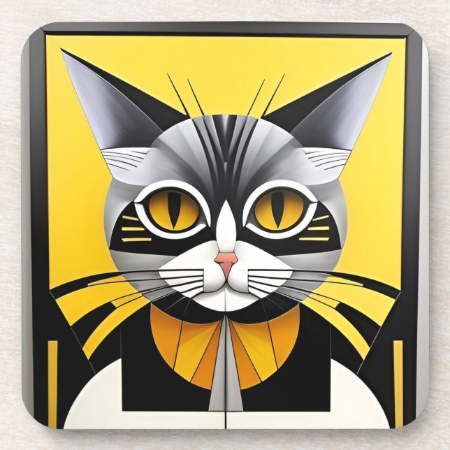 Abstract Geometric Stylised Cat Coaster (Front)