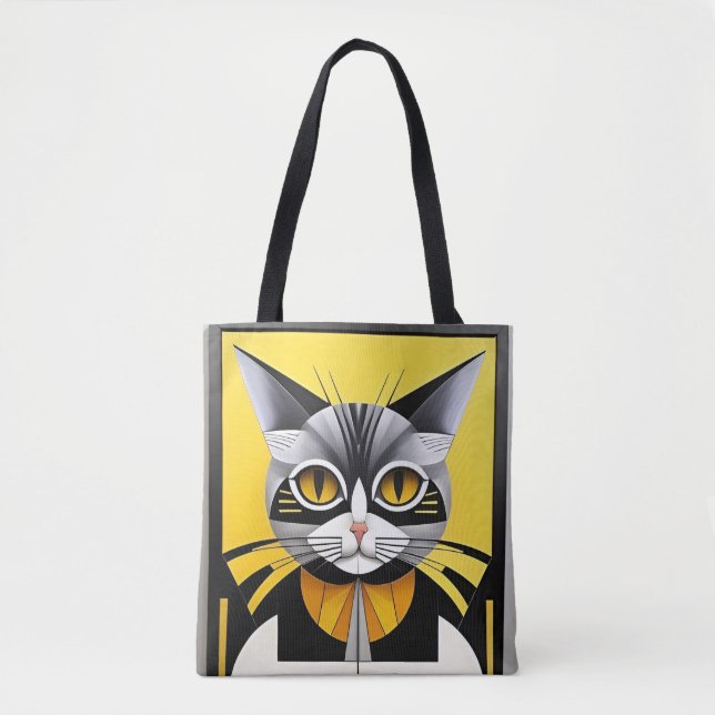 🐱Abstract Geometric Stylised Cat Stylish👜✨ Tote Bag (Front)