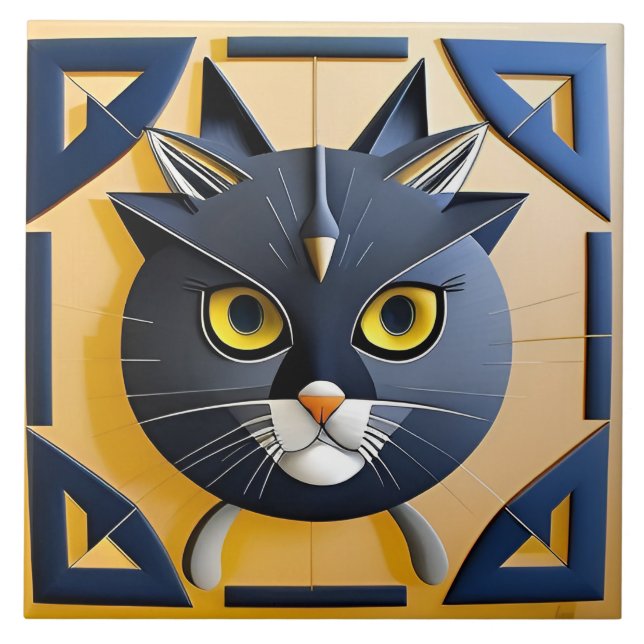 Abstract Geometric Stylised Cat Tile (Front)