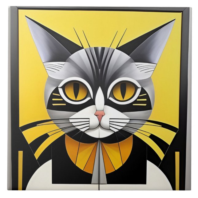 Abstract Geometric Stylised Cat Tile (Front)