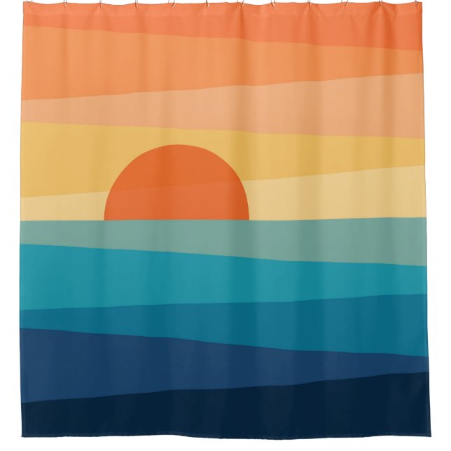 Abstract geometric sunrise shower curtain (Front)