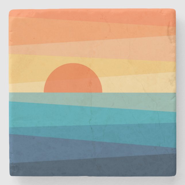Abstract geometric sunrise stone coaster (Front)