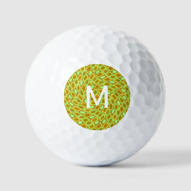 Abstract geometric swirl retro lime pattern golf balls (Front)