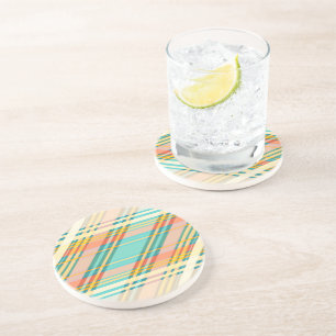 Abstract Geometric Tartan Pattern Cream Drinks Coaster