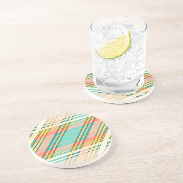 Abstract Geometric Tartan Pattern Cream Drinks Coaster (Side)